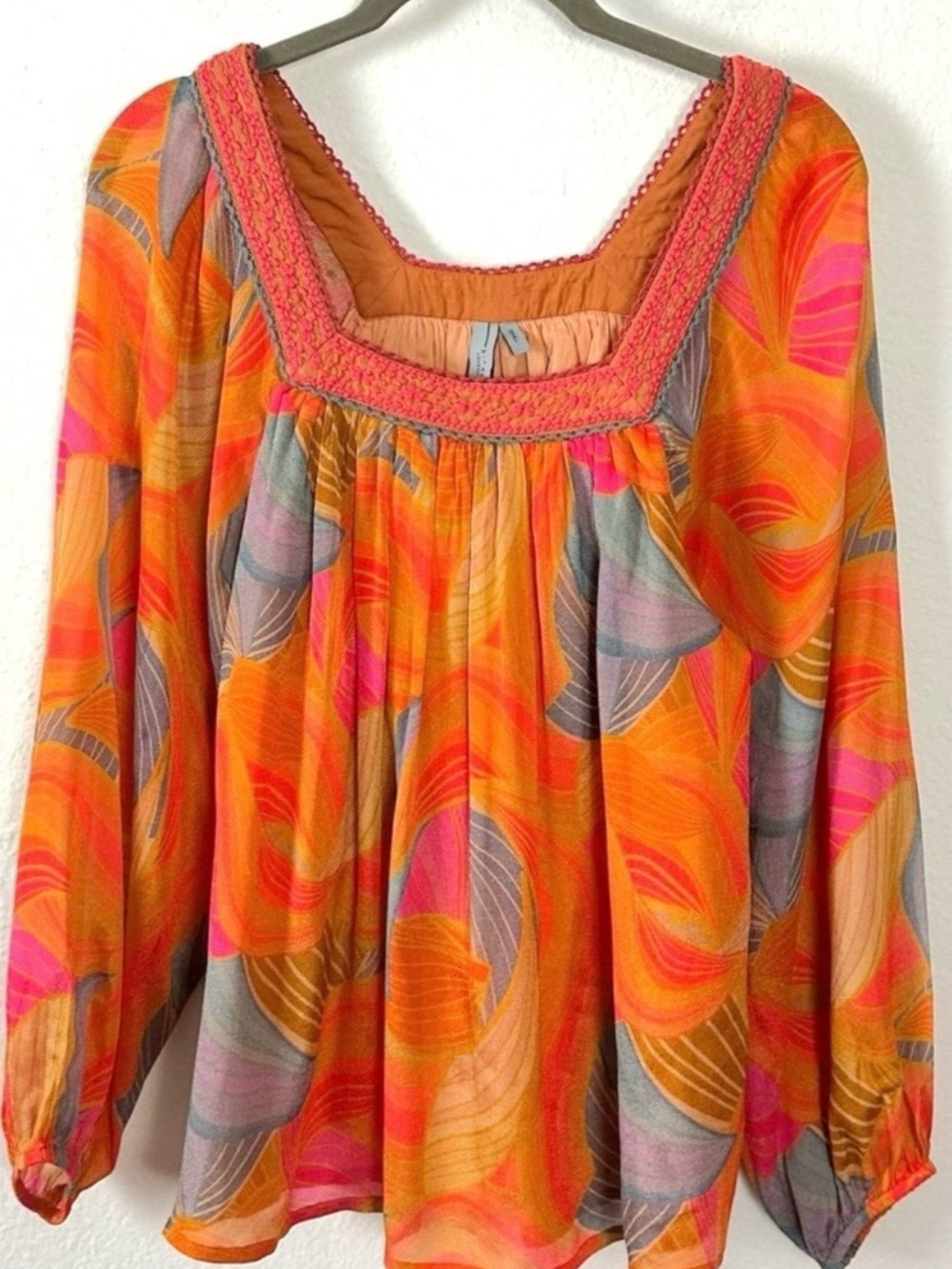 Anthropologie Blank Bl-nk London Tessa Orange Silky Blouse Size Small Bohemian
